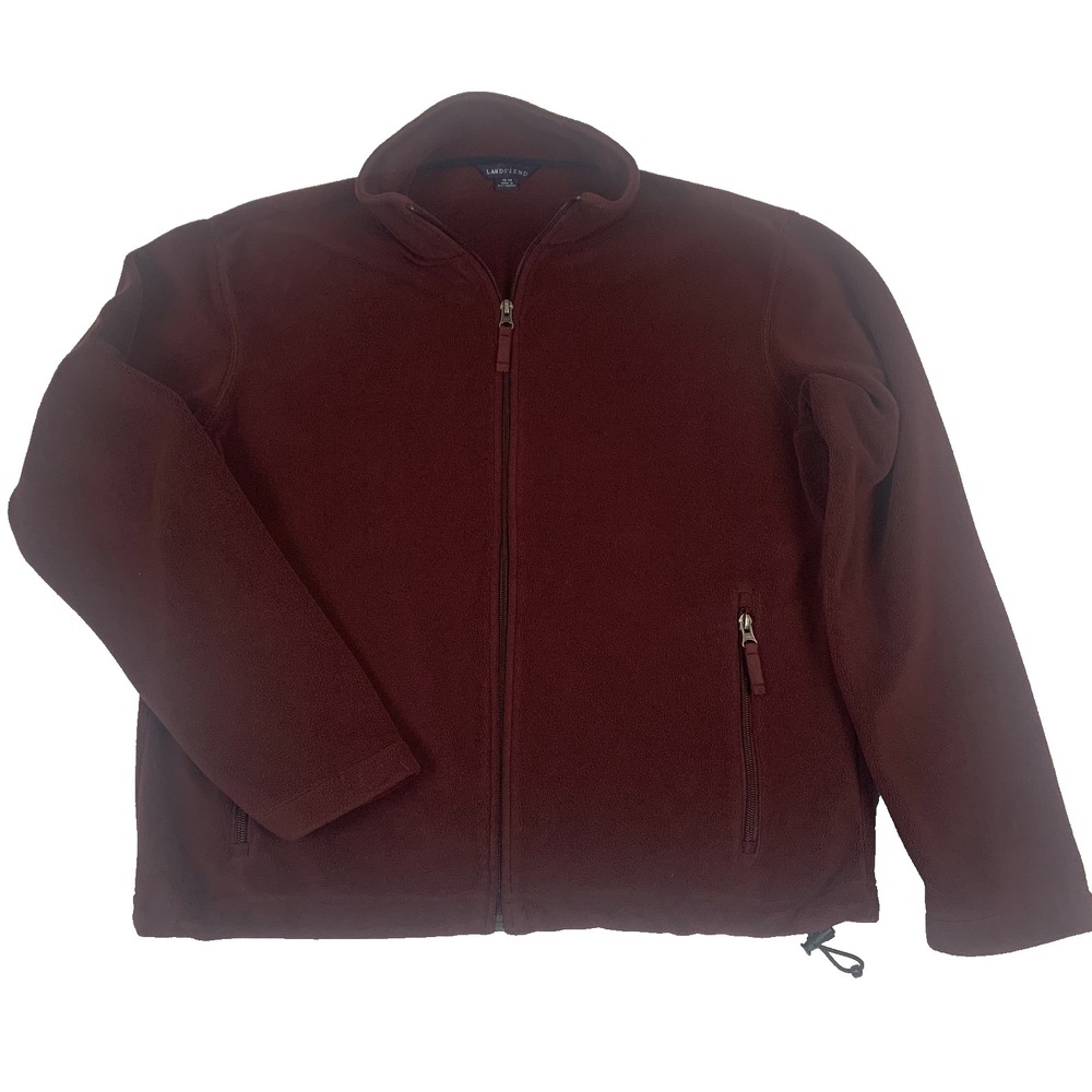 Lands' End Mens Medium Maroon Full Zip Fleece Mock Neck Jacket 94519